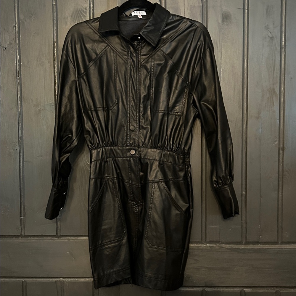 Black leather long sleeve dress